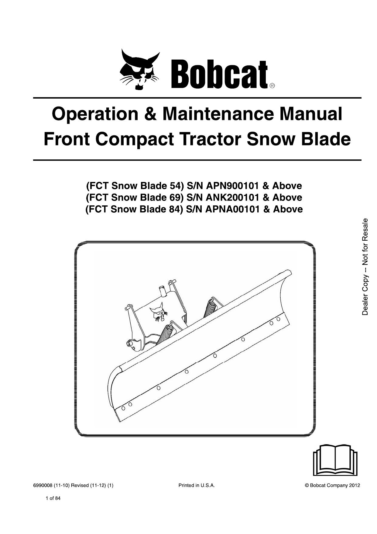 Front Compact Tractor Snow Blade Operation & Maintenance Manual Bobcat
